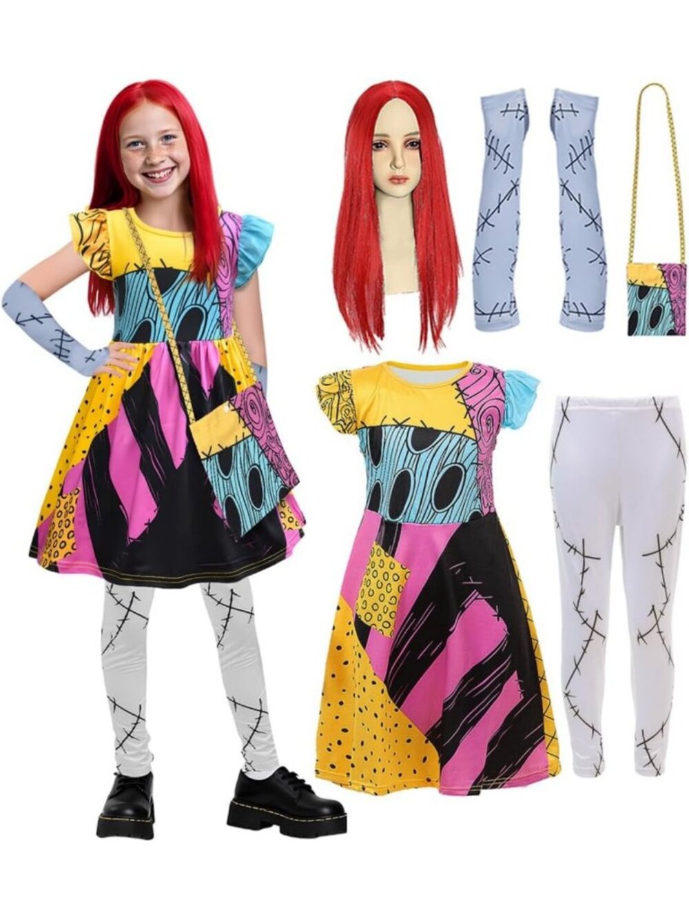 Girls' Doll Princess Costume Set - Nightmare Dress, Wig, Pants & Accessories